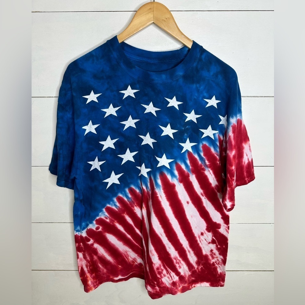 Liquid Blue Tie-Dye USA Flag Stars & Stripes T-Shirt XL – Vintage Patriotic